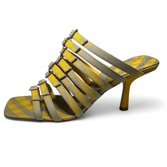 Burberry Women's Yellow Hunter Check Carmine Strap Heels Sandals Sz 38 EU NWT - Picture 1 of 16